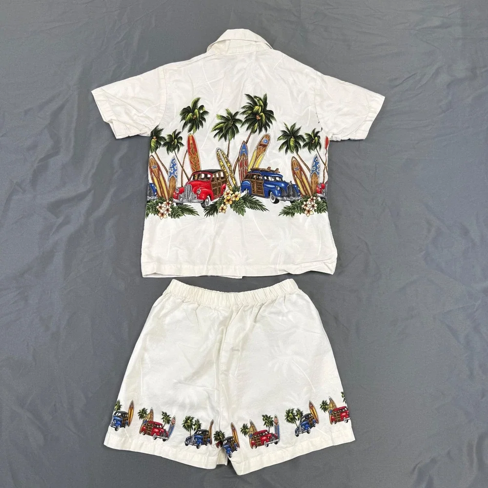 Pacific Legend Kids 6T Hawaiian Shirt Shorts Set Woody Surfboard Made in Hawaii